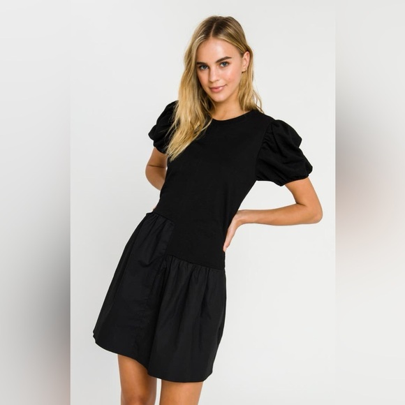 ENGLISH FACTORY Puff Shoulder Mixed Media Minidress - Picture 4 of 11